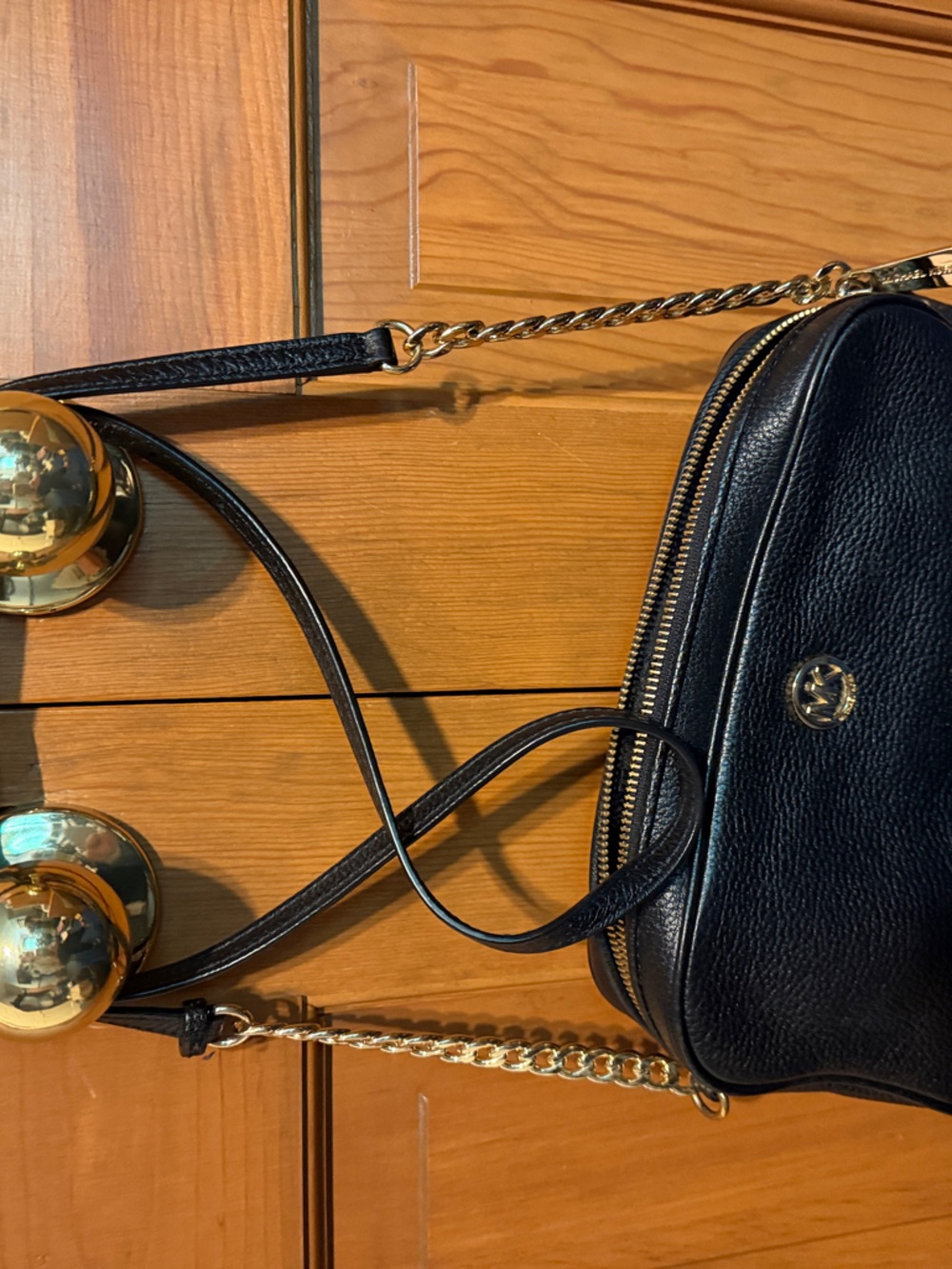 Michael Kors Black Pebbled Leather Chain-Strap Crossbody